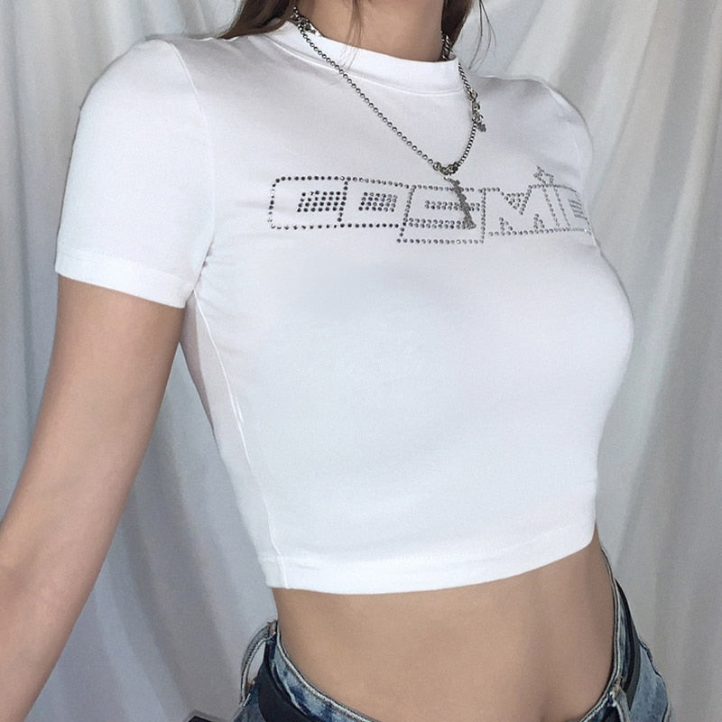 Spiderweb Rhinestone Y2K Crop Top