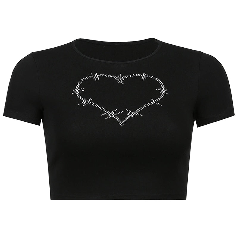 Spiderweb Rhinestone Y2K Crop Top