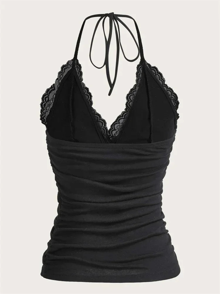 Lace-Up Goth Halter Crop Top
