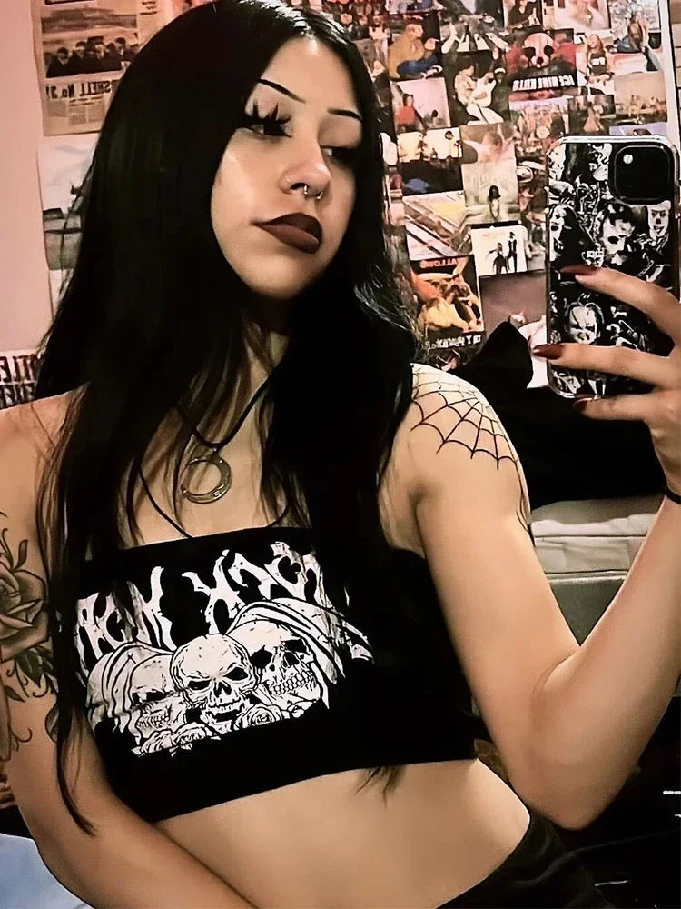 Skull Letter Y2K Tube Top