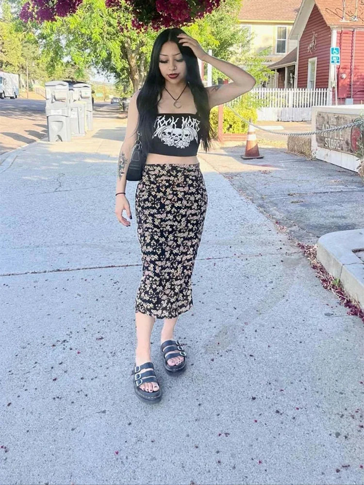 Skull Letter Y2K Tube Top