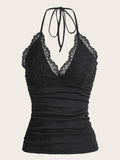 Lace-Up Goth Halter Crop Top