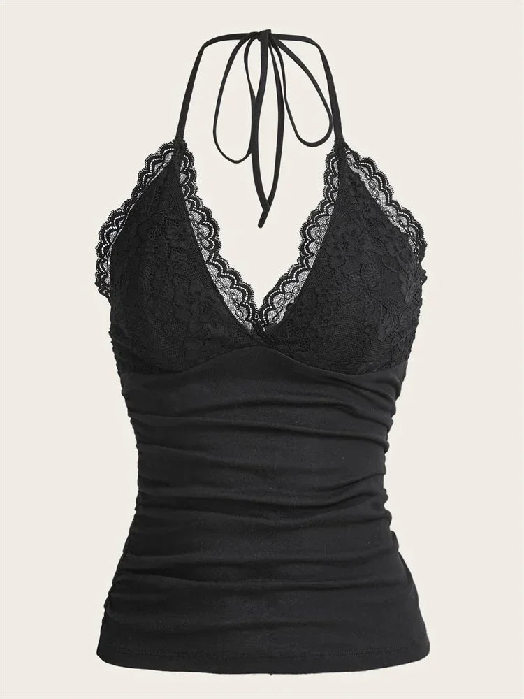 Lace-Up Goth Halter Crop Top