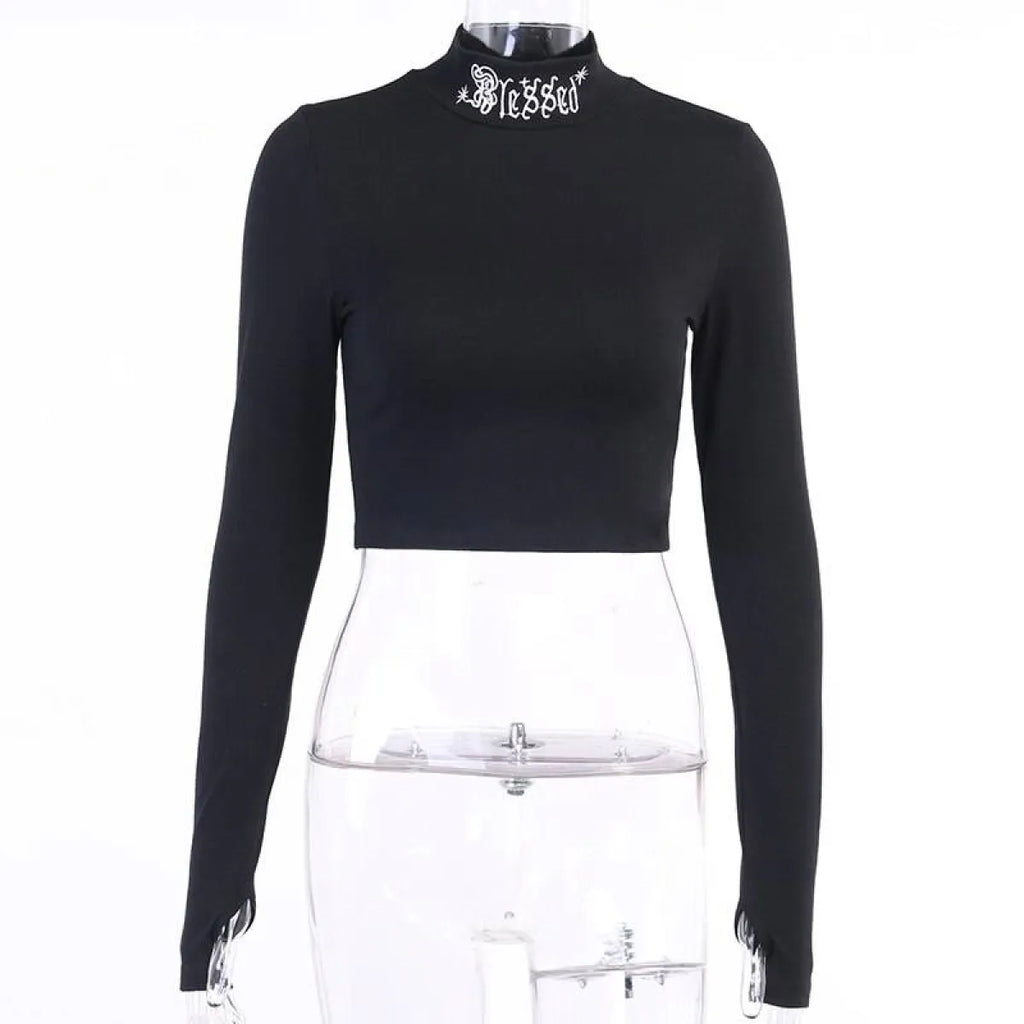 Blessed Gothic Turtleneck Crop Top