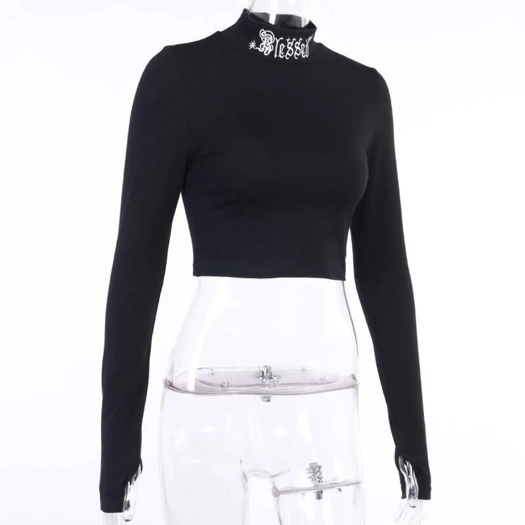 Blessed Gothic Turtleneck Crop Top