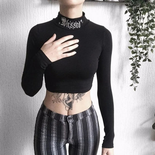 Blessed Gothic Turtleneck Crop Top