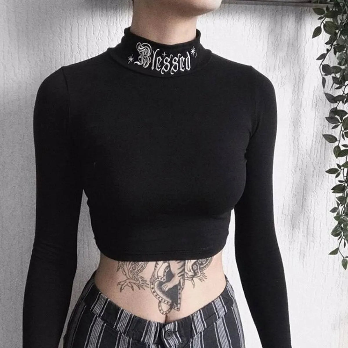 Blessed Gothic Turtleneck Crop Top