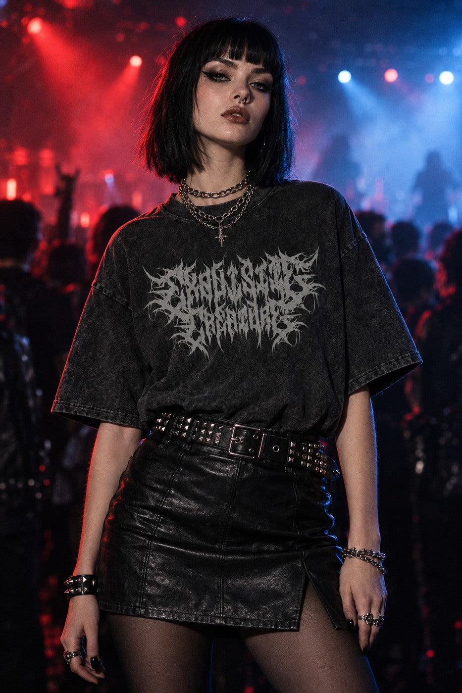 Model wearing the Exquisite Creature Acid-Wash Oversized Tee