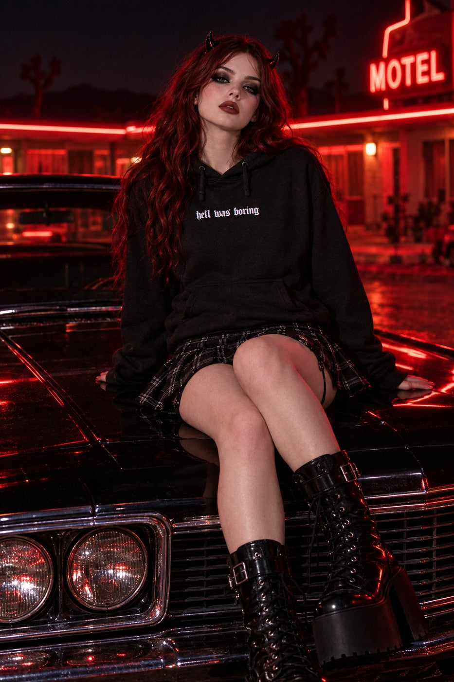 Model wearing the Hell Was Boring Graphic Hoodie