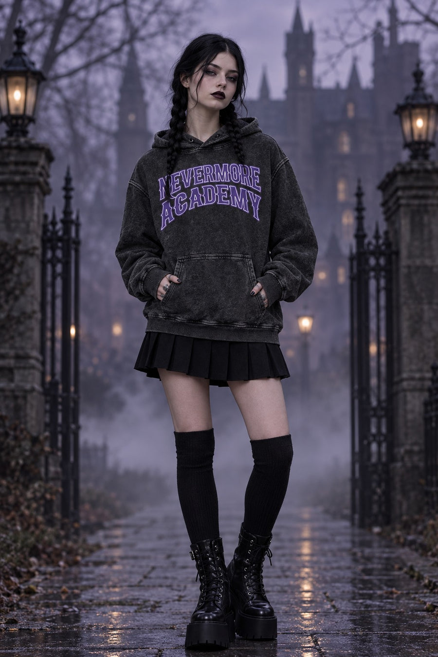 Nevermore Academy Acid-Wash Hoodie