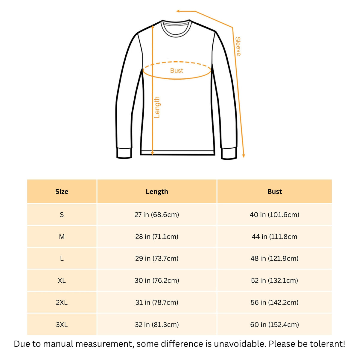 I Bite Vampirecore Crewneck size chart